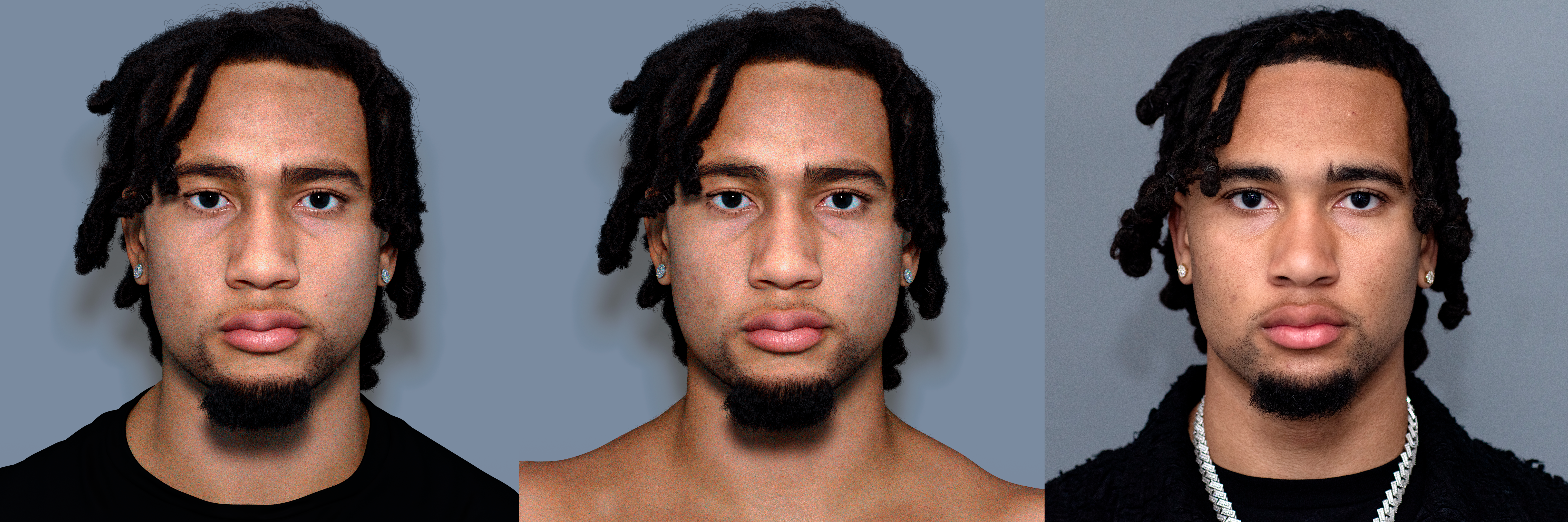 NFL player digital twin comparison — real athlete versus photorealistic 3D digital replica