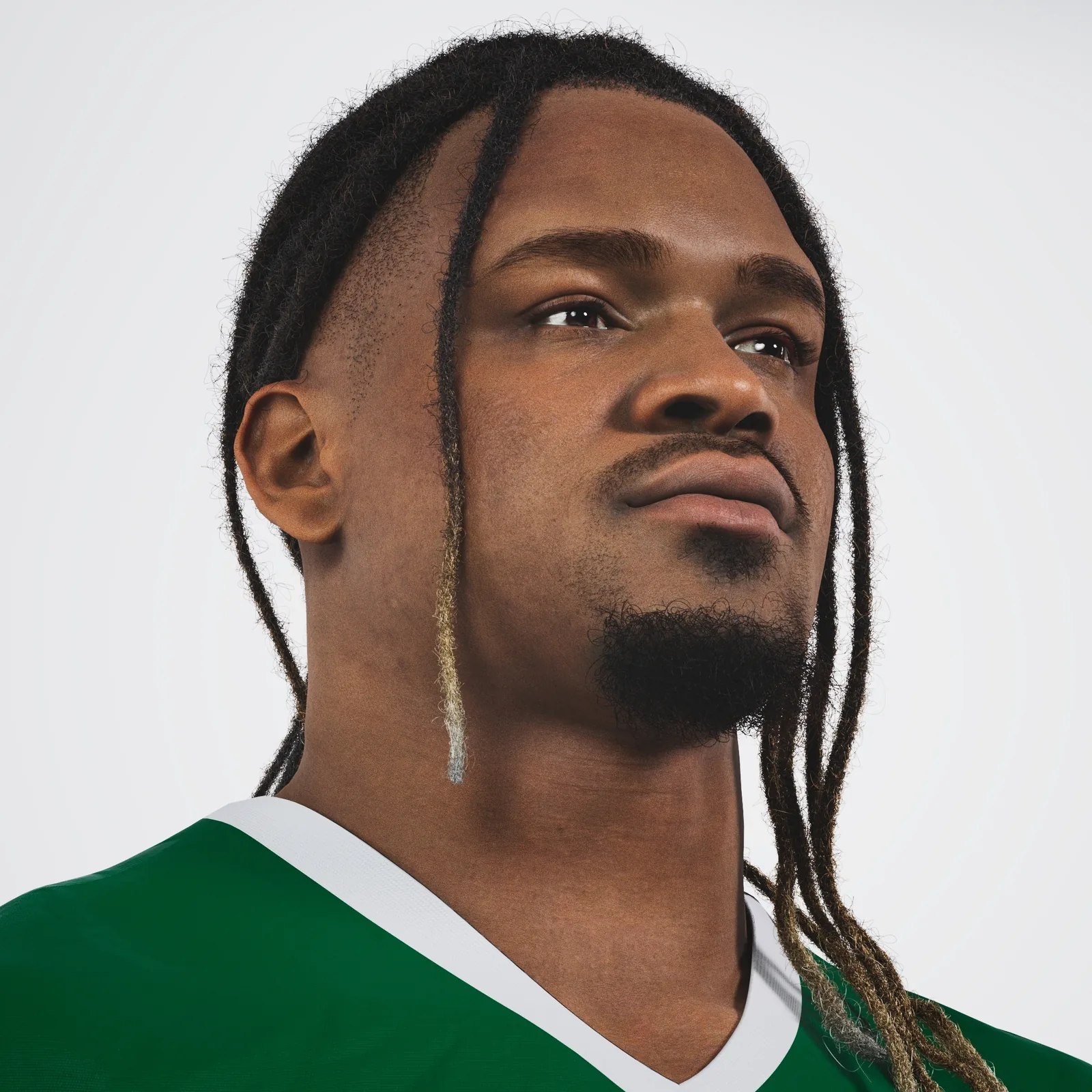 NFL digital twin player detail — photorealistic skin and uniform rendering