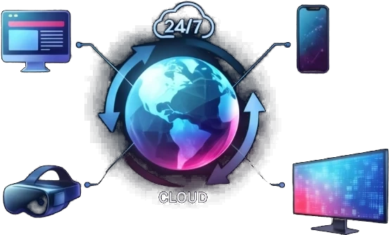 One avatar deployed to web, mobile, XR headset and large screens, 24/7 in the cloud